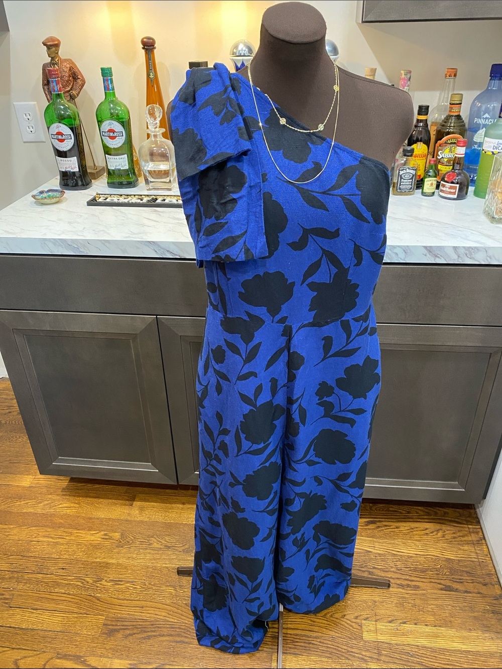 Kate Spade One-Shoulder bow Blue Floral Wide-Leg Jumpsuit coastal cottagecore - Picture 9 of 17